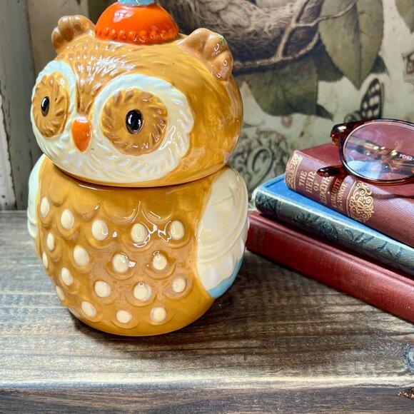 Earthenware Ceramic Owl Jar with Beanie Hat  - - Picture 3 of 12